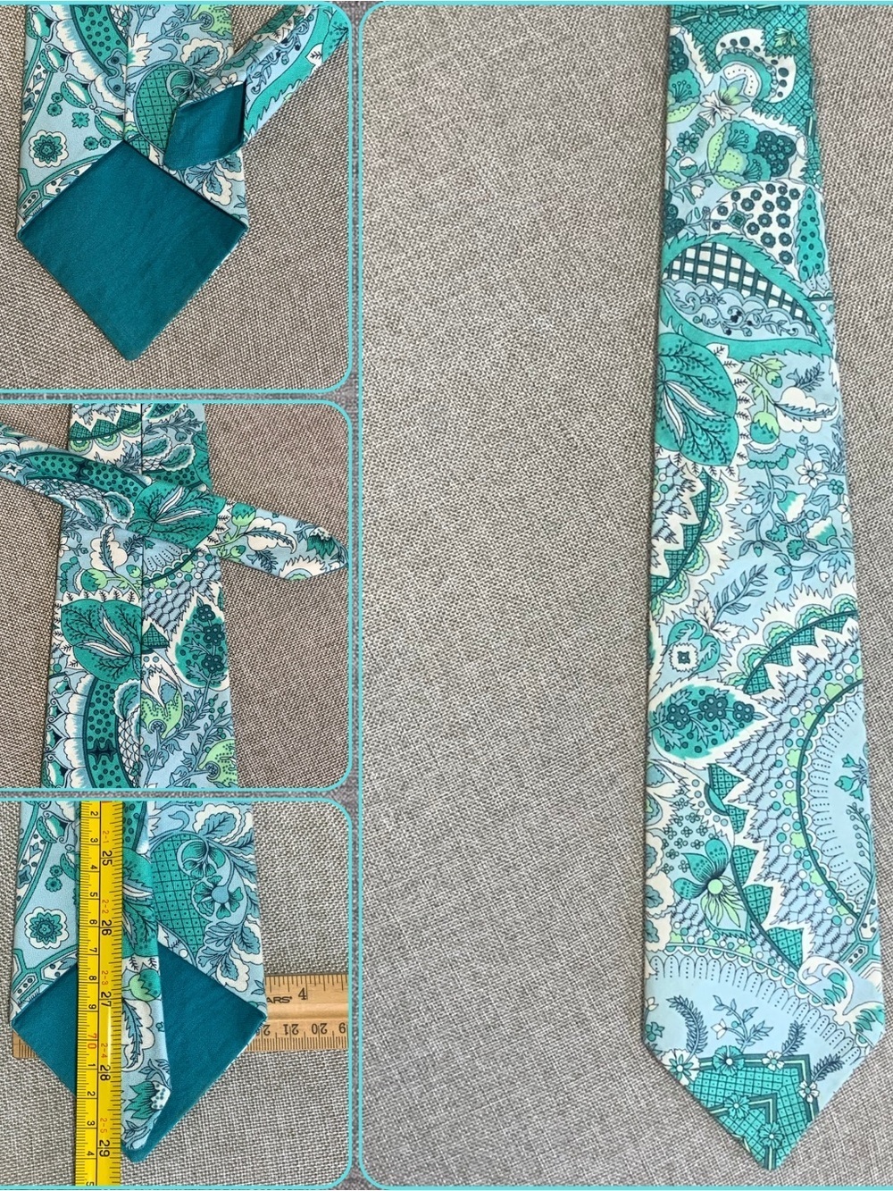 Pastel Teal Paisley Cotton Look Tie